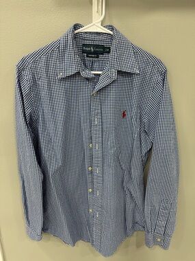 Ralph Lauren Navy and White Gingham Dress Shirt